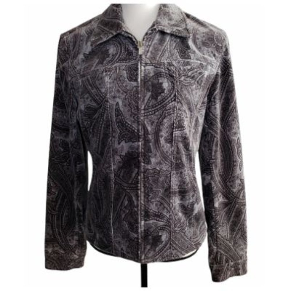 JONES NEW YORK  - Velvet Gray & Black Paisley Jacket Size Small